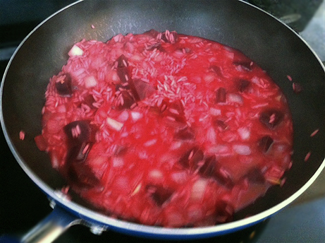 The risottoo after adding the beets