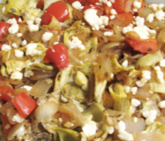Finished Red pepper, artichoke, onion, and goat cheese strata