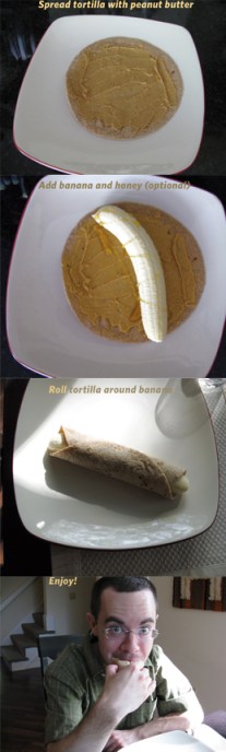 Tortilla peanut butter banana wrap