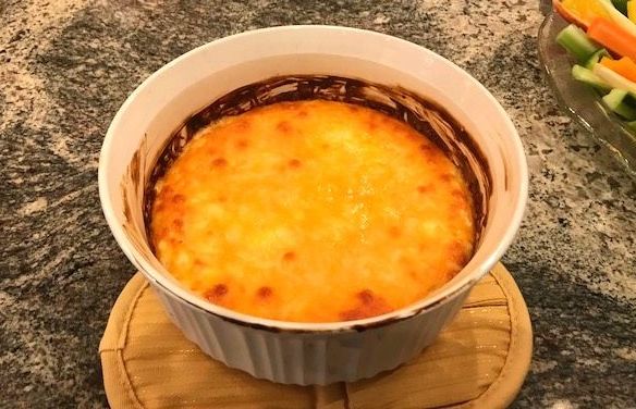 Final product, the cheesy onion dip