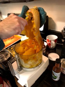 Butternut squash going into the food processor