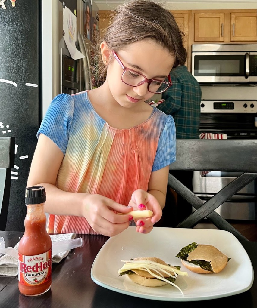 Putting string cheese on both sides